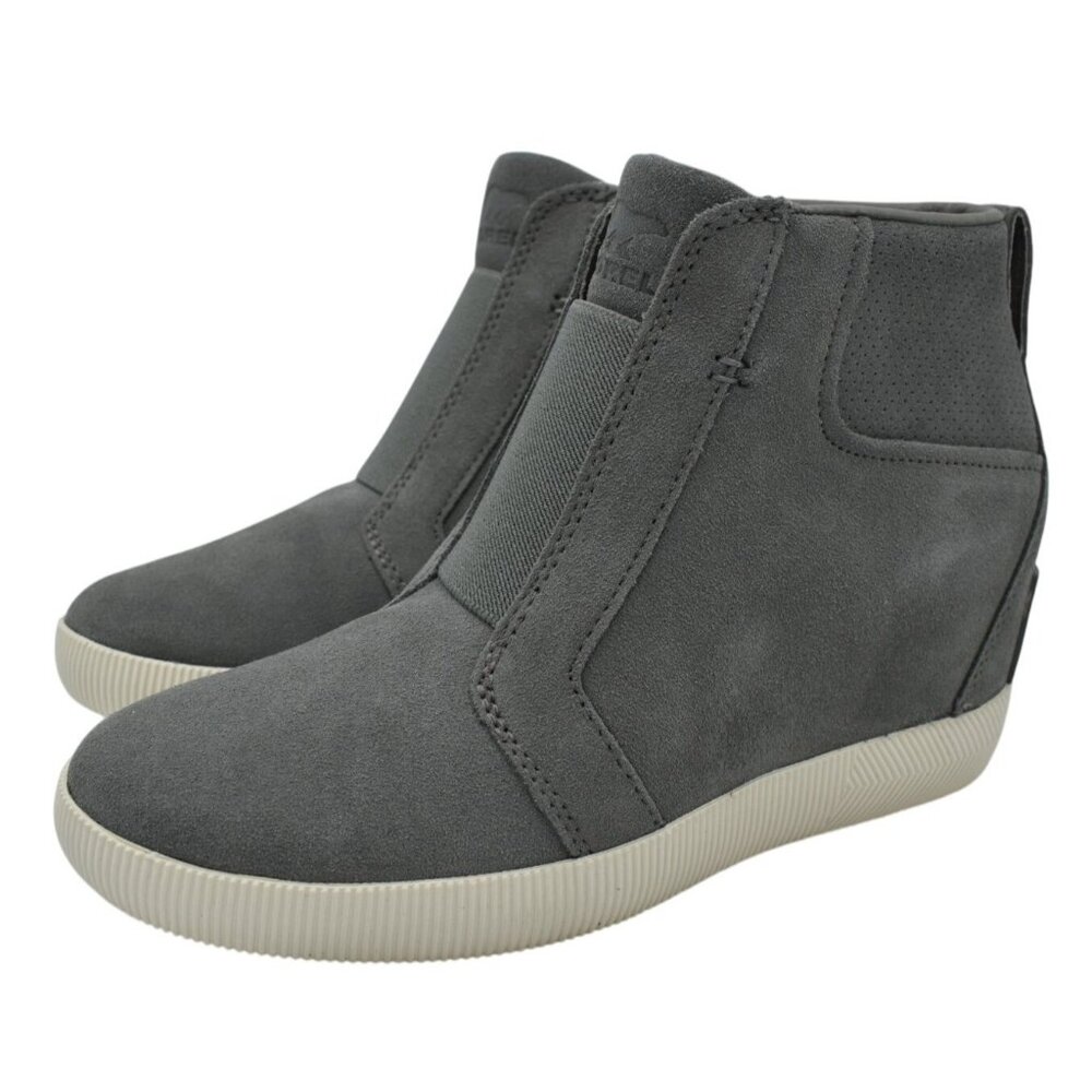 Sorel Womens 7 Out N About Pull On Wedge Quarry Waterproof Suede‎ Booties Boots